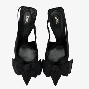 Zara Black Bow Slingback Heels